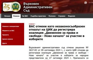 ВАС: ЦИК незабавно да регистрира „Движение за права и свободи – Ново начало“! Комисията е нарушила закона!